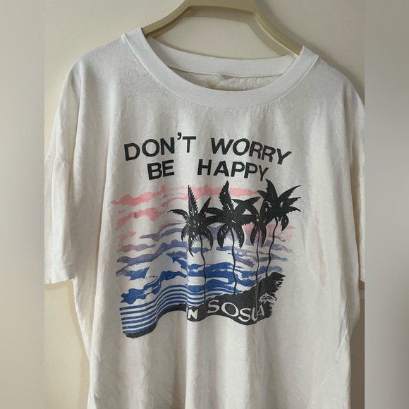 Vintage 90s Don’t Worry Be Happy Tourist Tee Shirt White Large Men’s - Picture 2 of 4